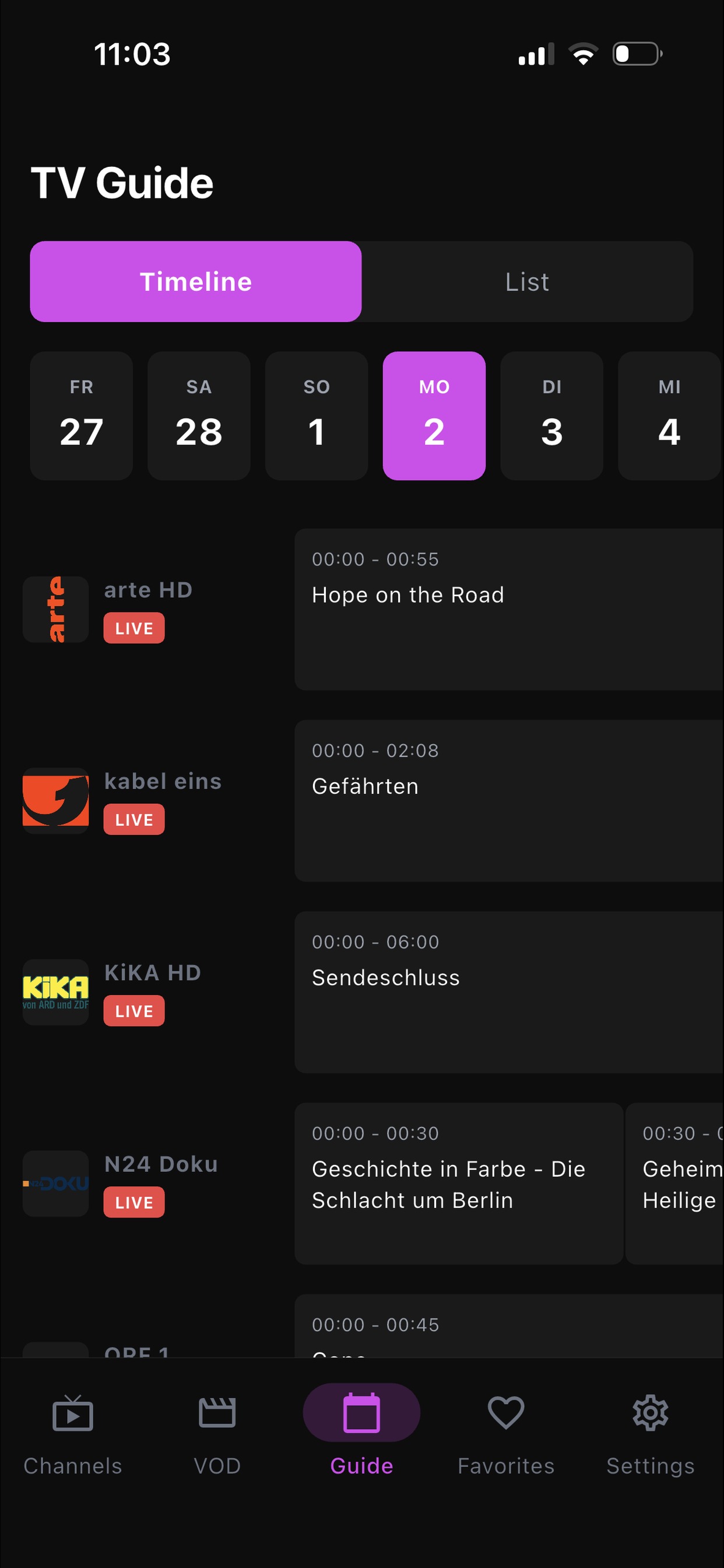 ChonkTV TV Guide Timeline
